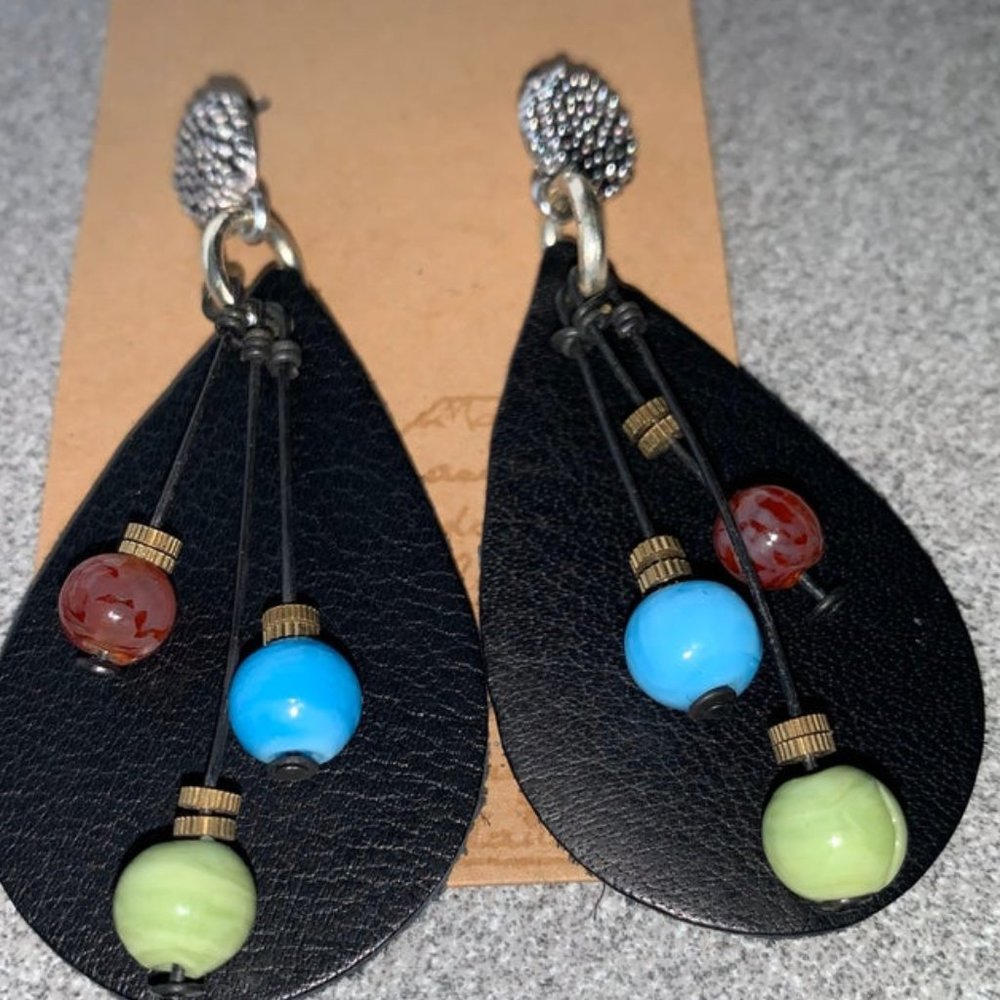 3 for $65 -"Bright Spot" leather teardrop earrings